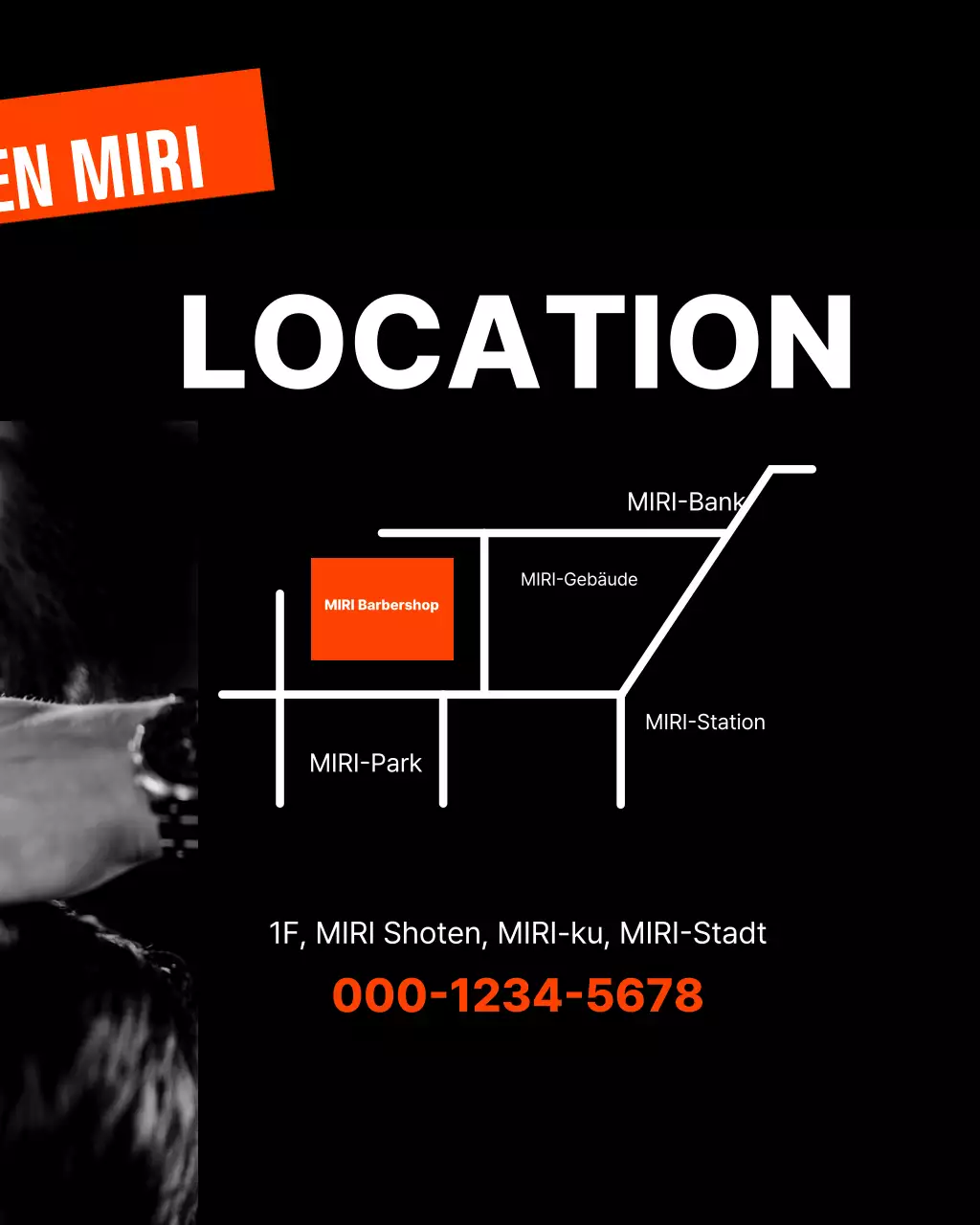 Schwarze moderne Barbershop-Werbung