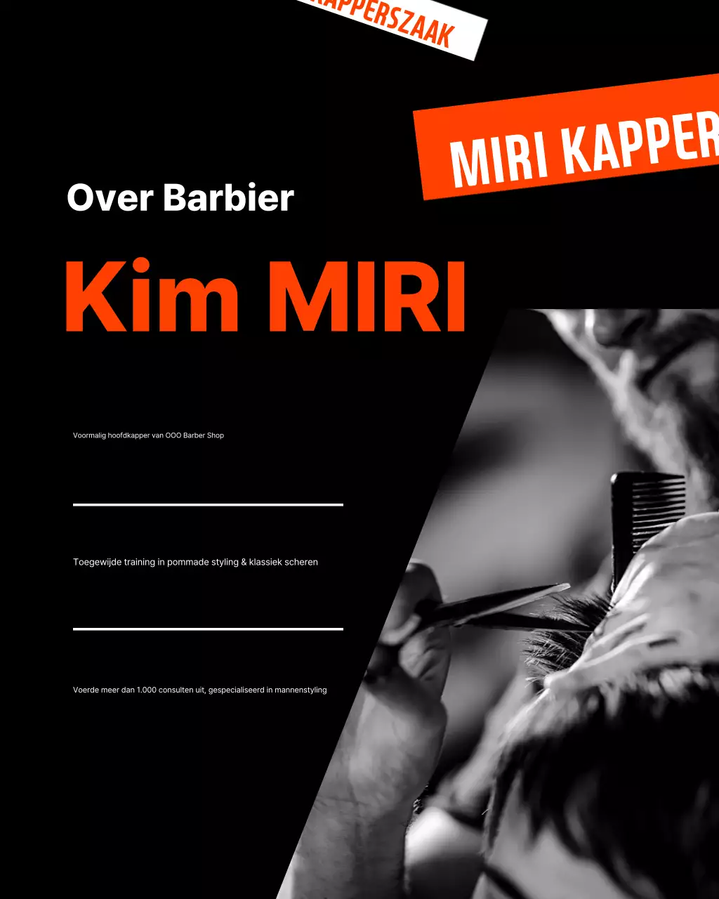 Zwarte moderne kapperszaak advertentie