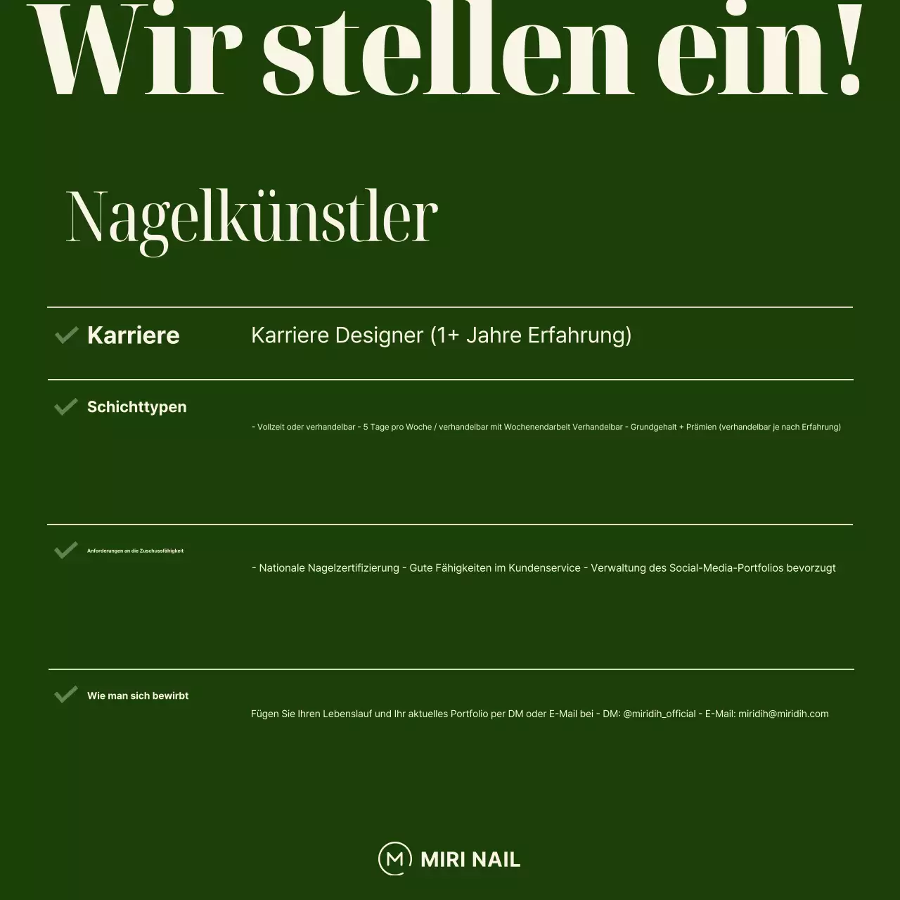 Stellenausschreibung für Khaki Basic Nail Art