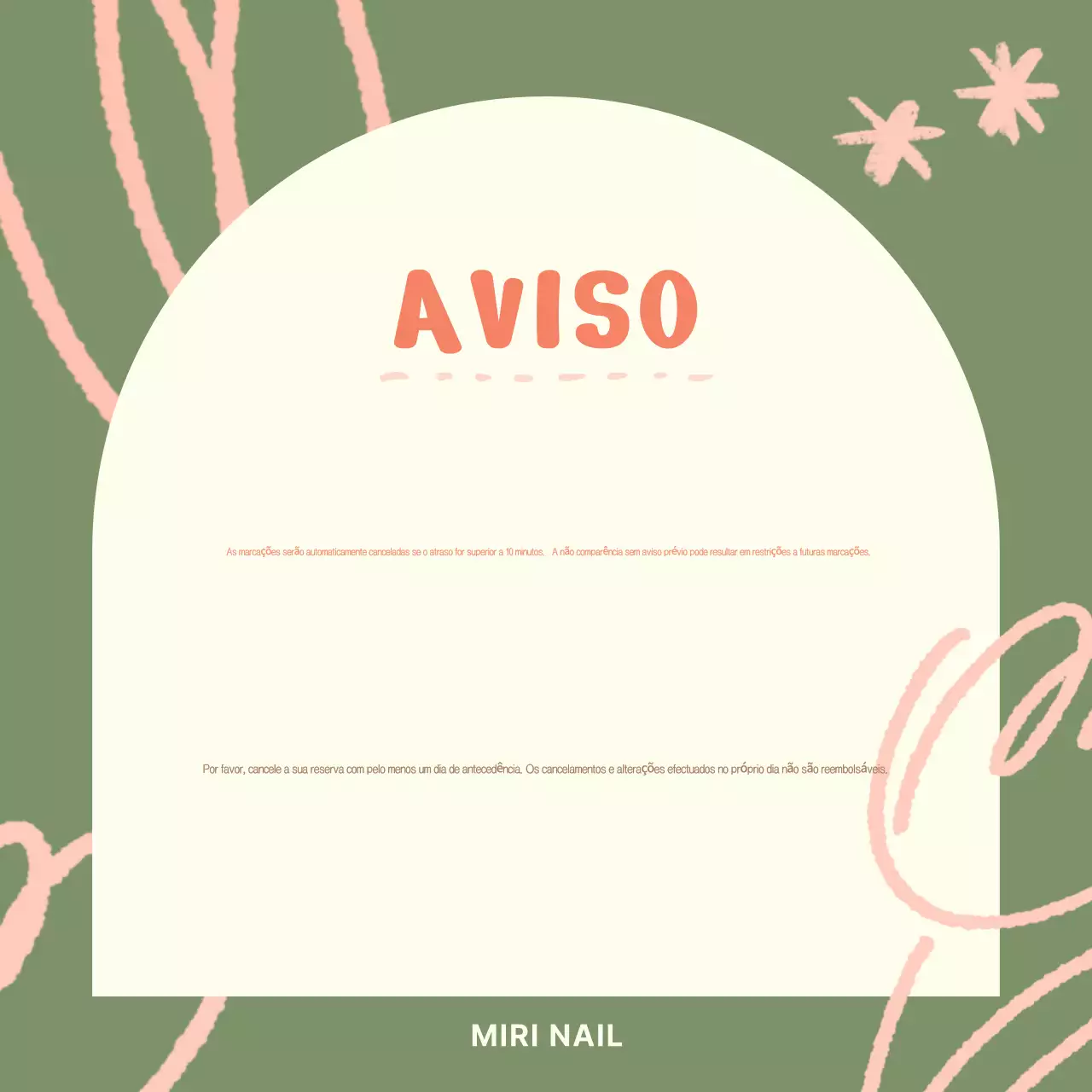 Aviso de loja de unhas Khaki Simple