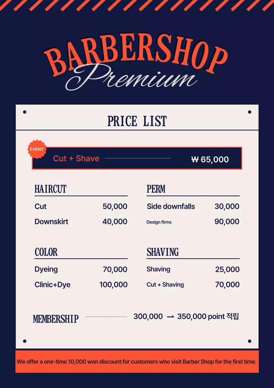 Bảng giá cắt tóc đơn giản màu xanh navy và cam