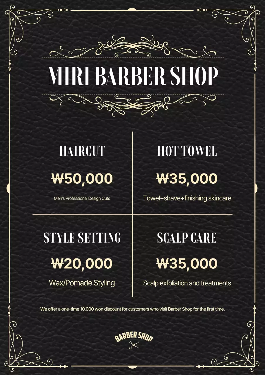 Thực đơn tiệm cắt tóc Black Classic