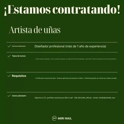 Oferta de empleo de diseño básico de uñas en color caqui