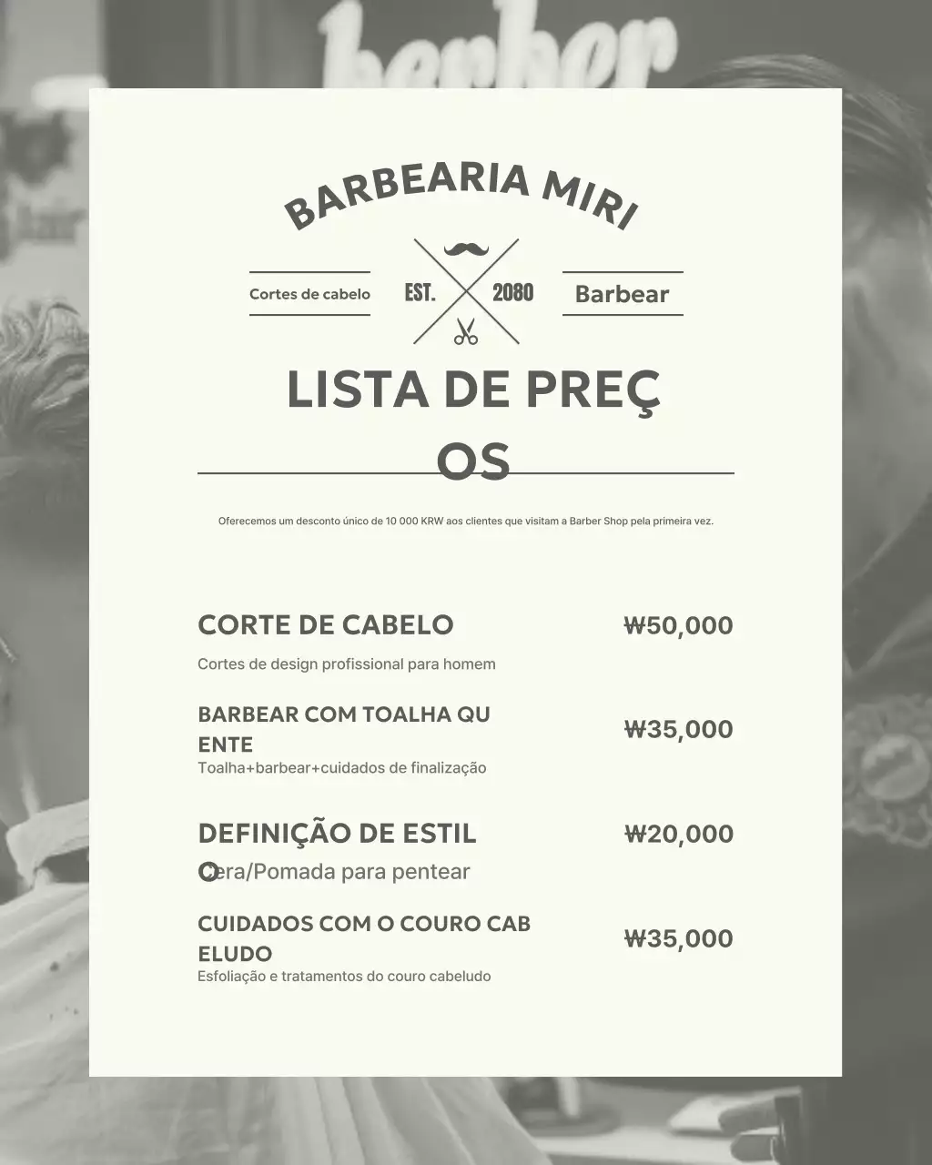 Promoção de lista de preços de barbearia simples cinza