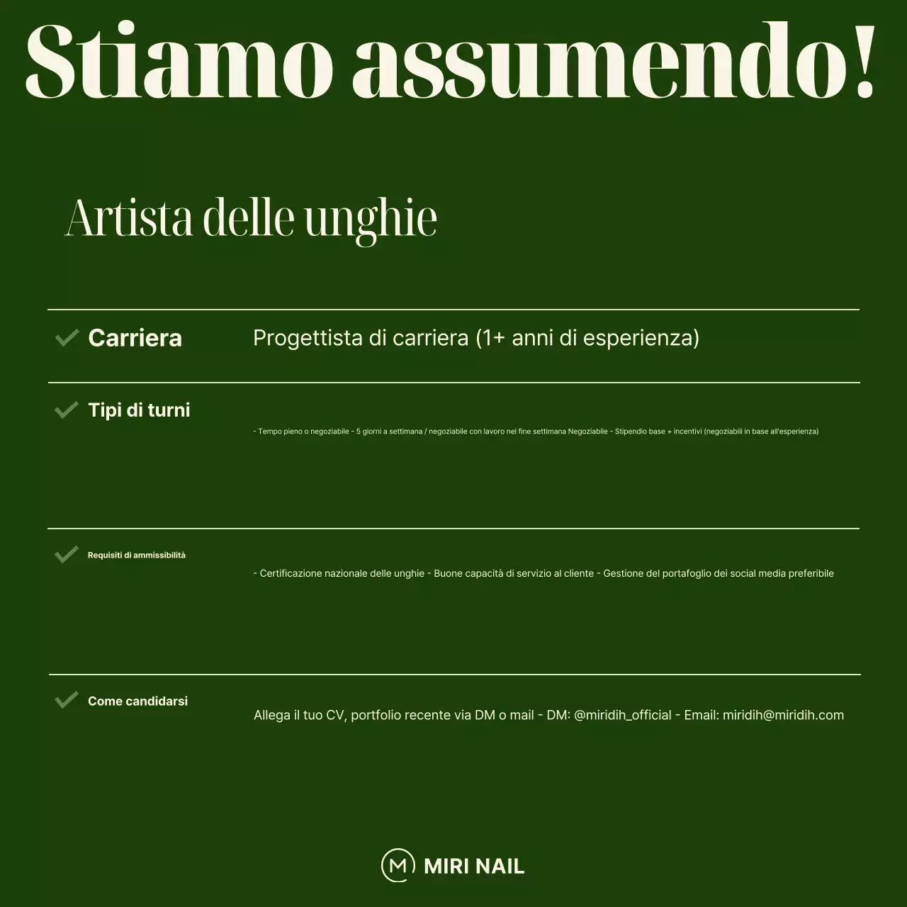 Offerta di lavoro per nail art color cachi