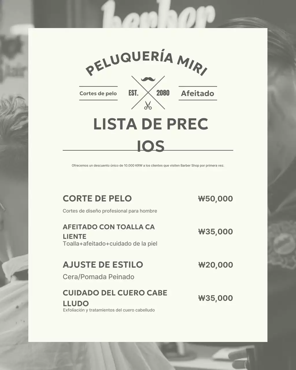 Promoción de lista de precios de barbería Gray Simple