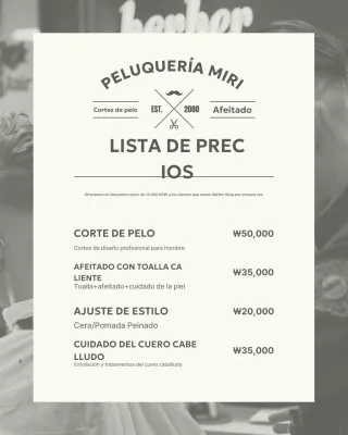 Promoción de lista de precios de barbería Gray Simple