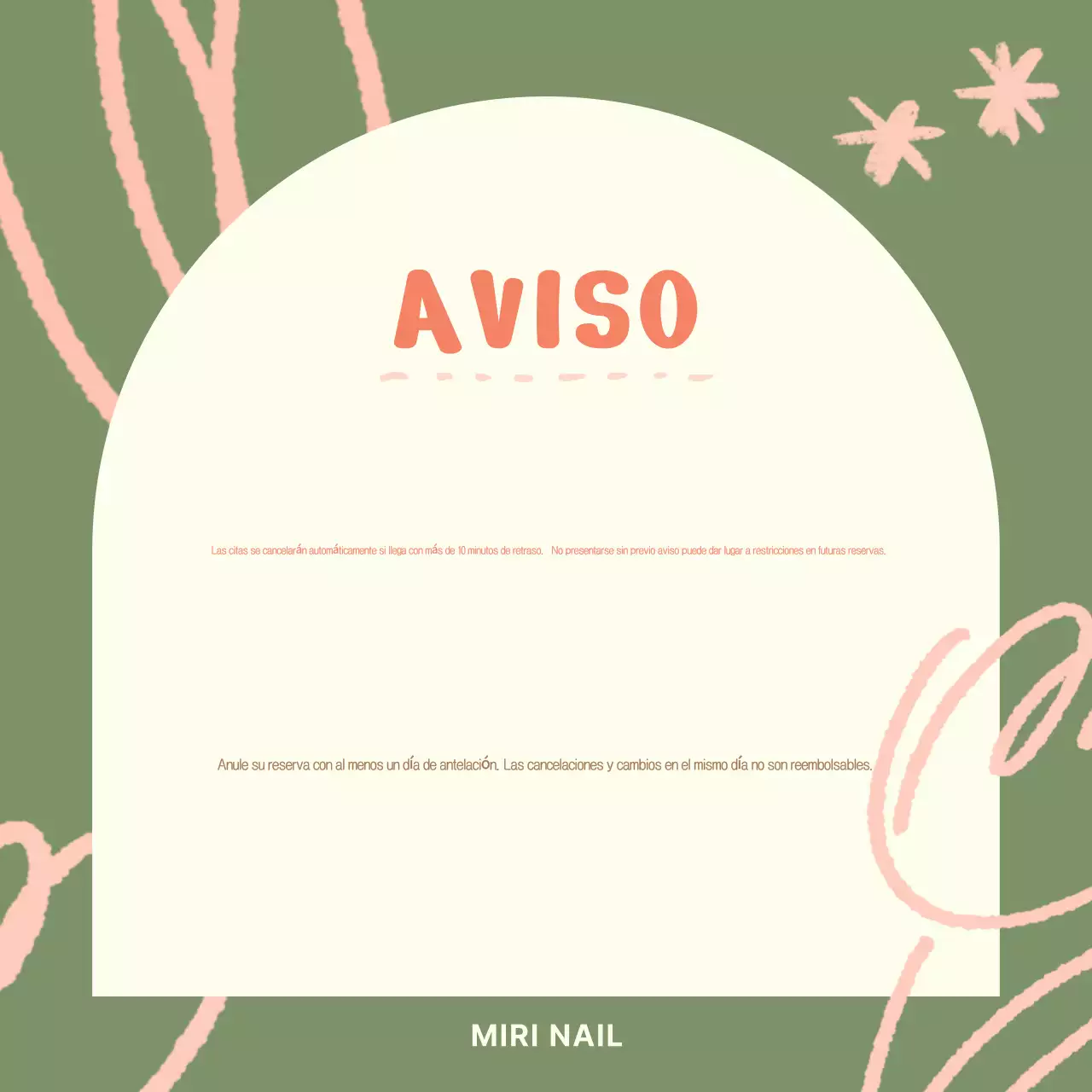 Aviso de tienda de uñas Khaki Simple