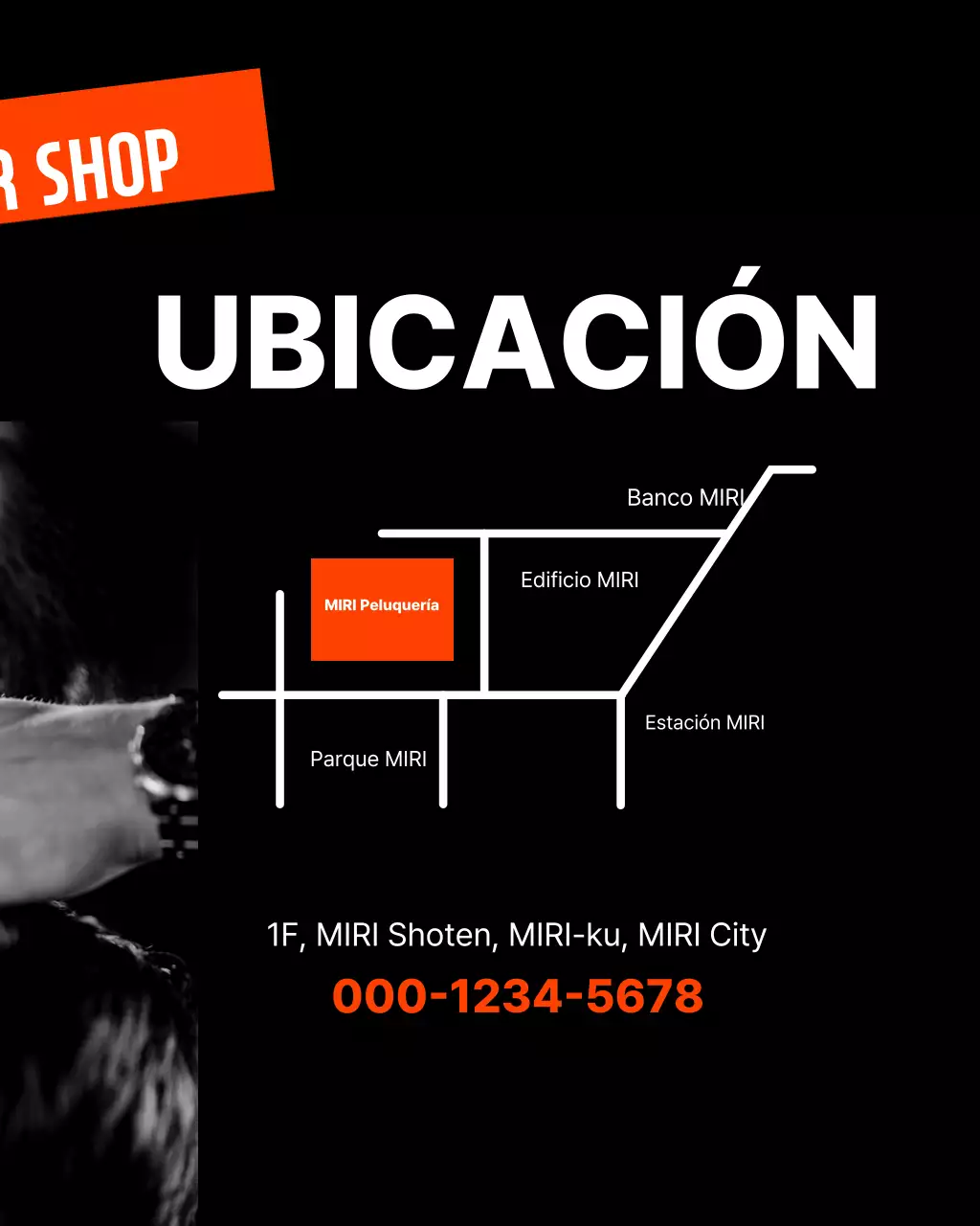 Anuncio de barbería moderna negra