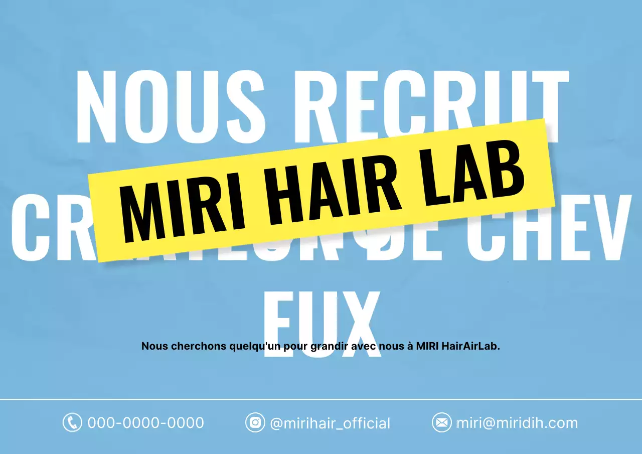 Salon de coiffure minimaliste bleu ciel et jaune, embauche un coiffeur designer.