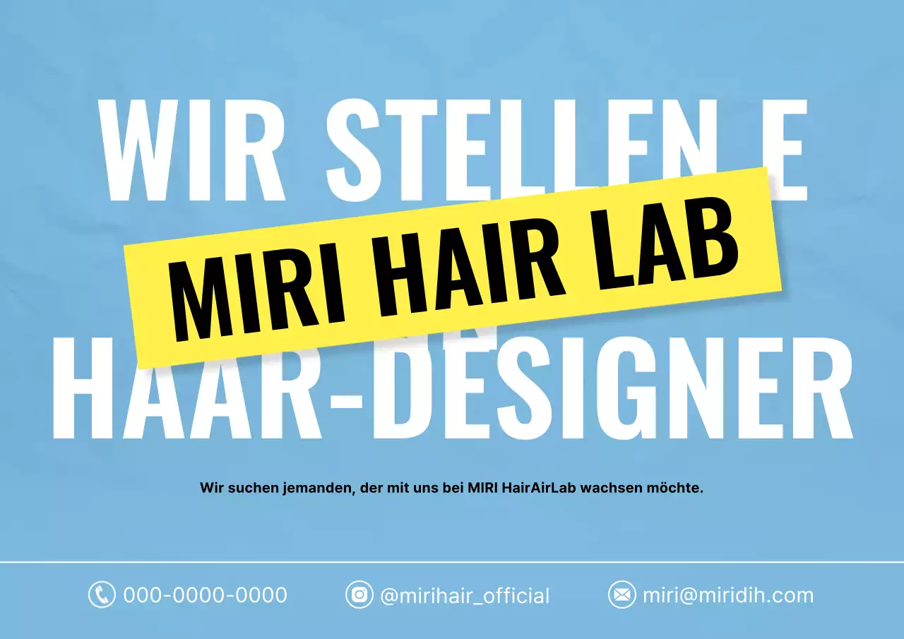 Minimalistischer Friseursalon in Himmelblau und Gelb, der einen Haardesigner engagiert.