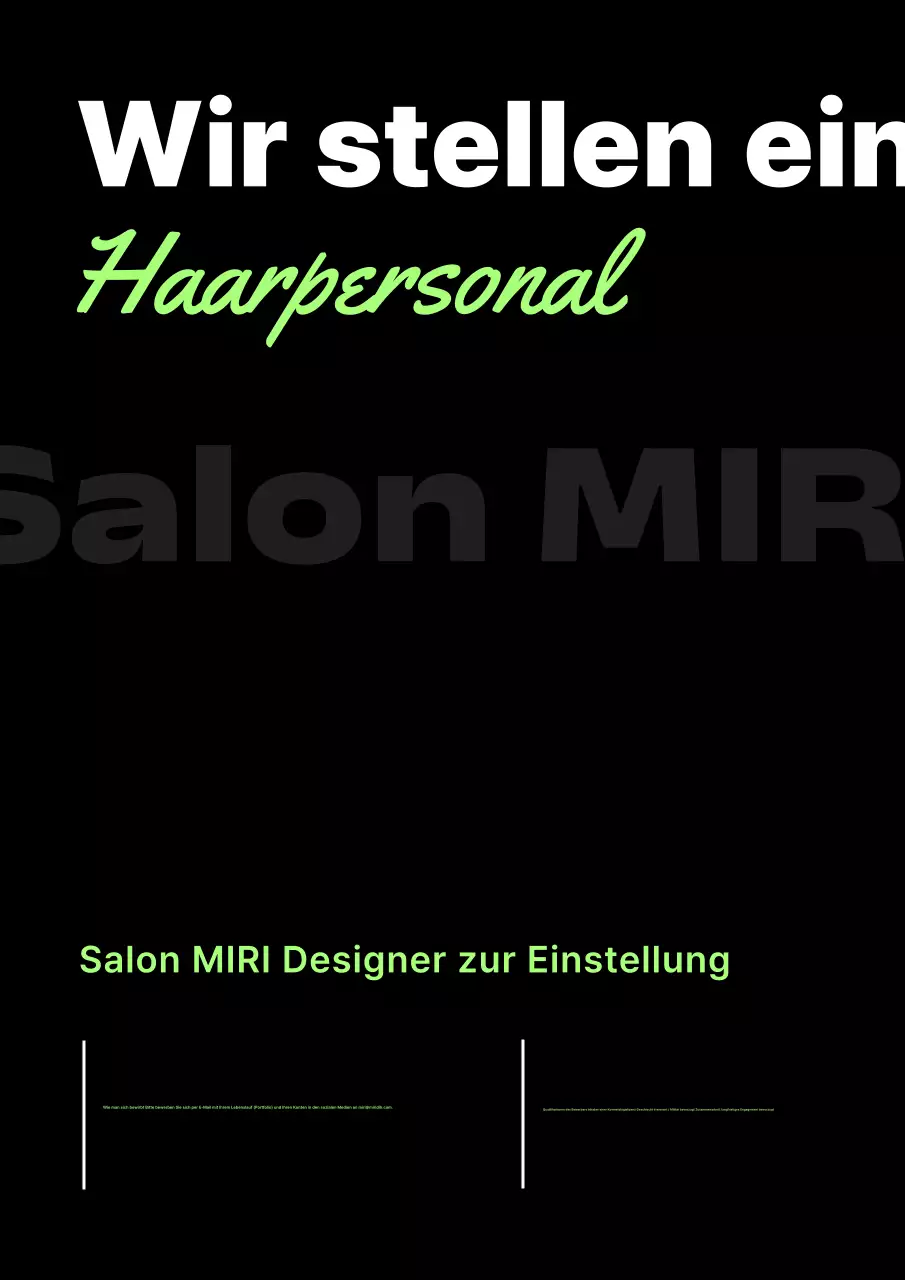 Minimalistische schwarze und fluoreszierende Stellenanzeige für Friseursalons