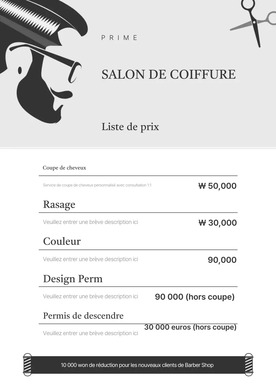 Guide simple des tarifs des salons de coiffure gris