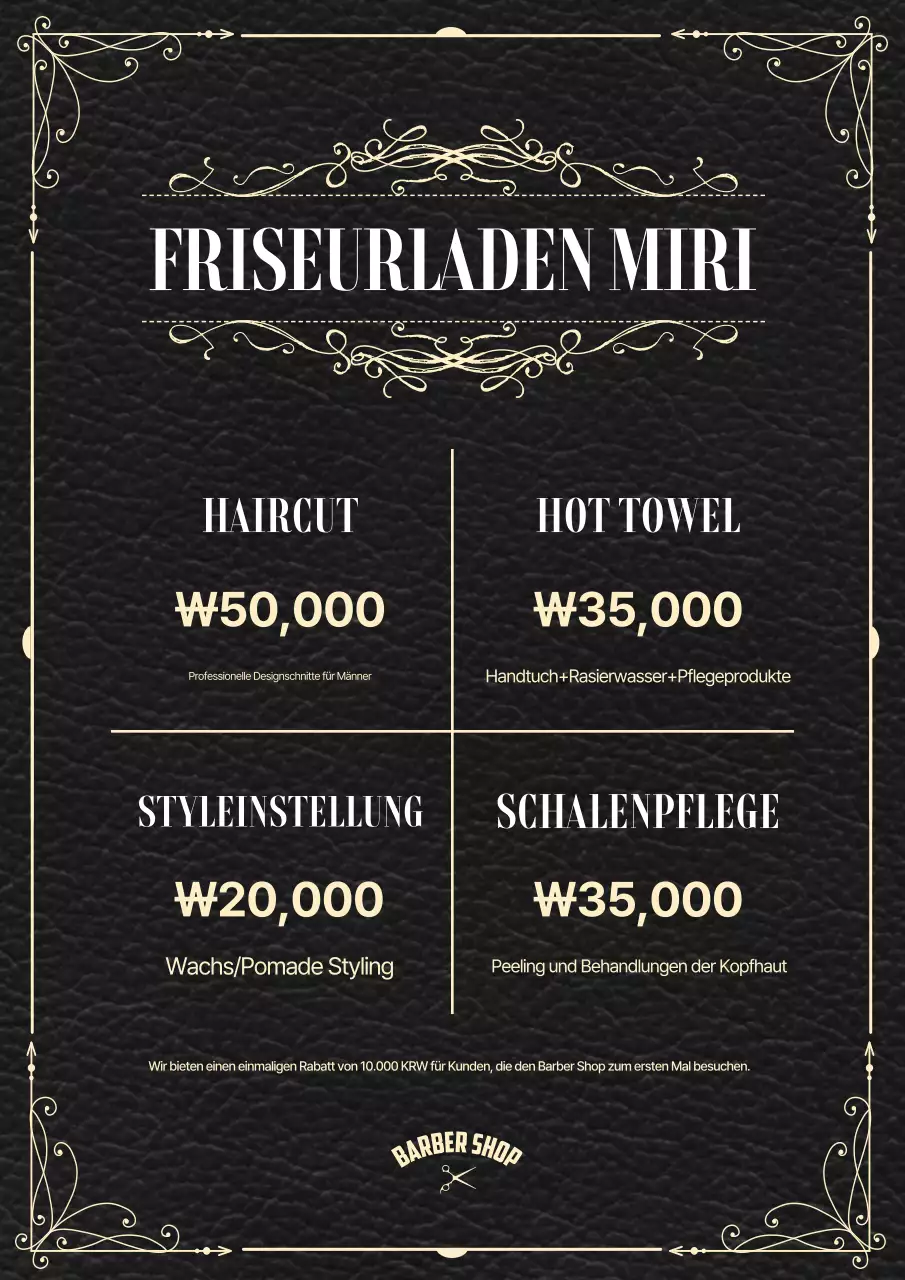 Schwarzes klassisches Barbershop-Menü