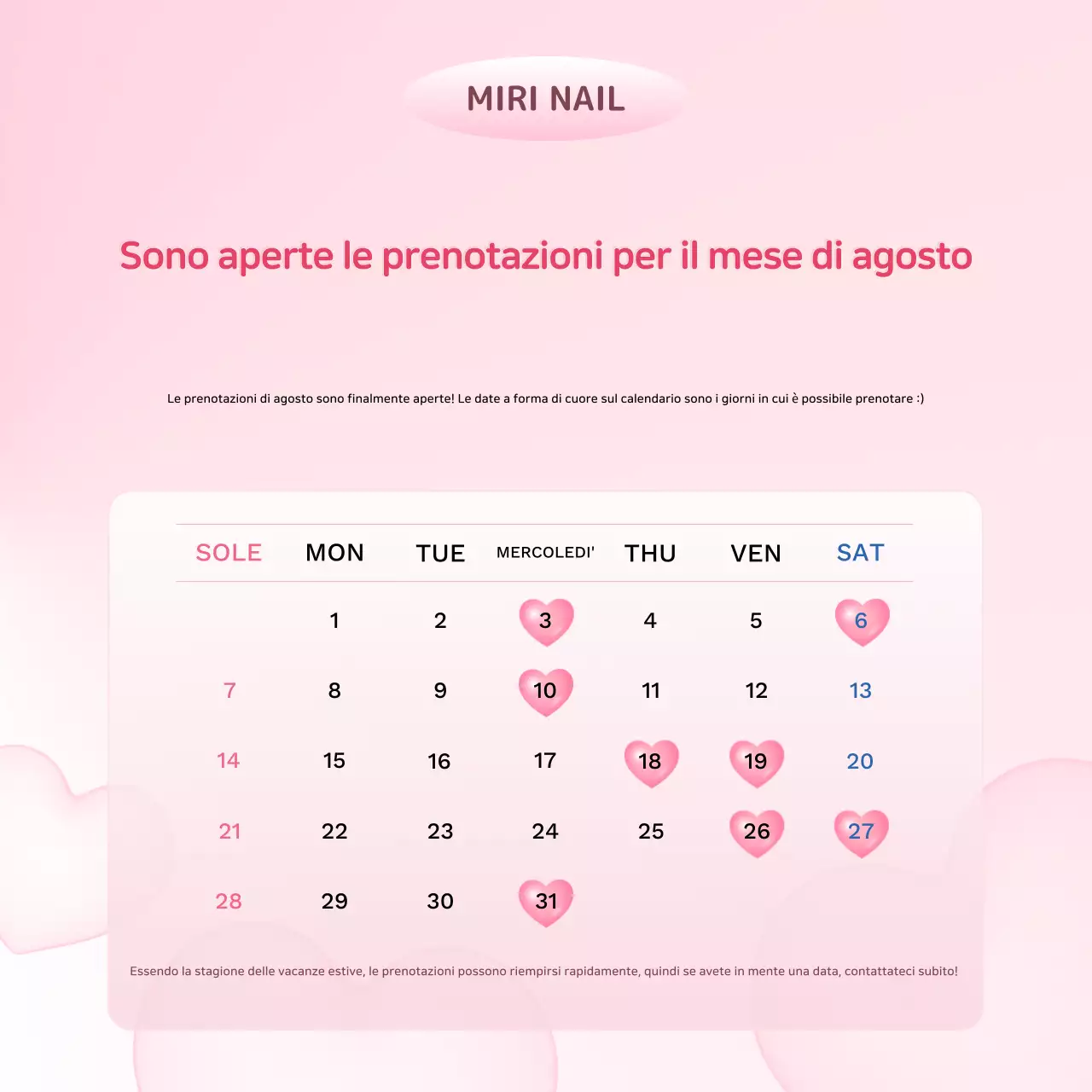 Annuncio di apertura delle prenotazioni per le unghie rosa semplici