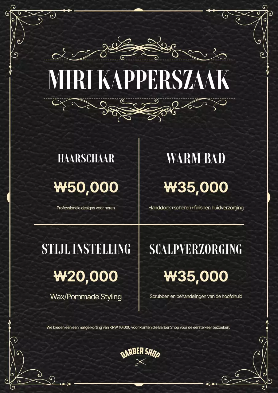 Menu van Black Classic Barbershop
