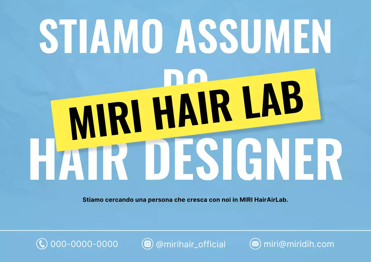 Salone da parrucchiere minimalista nei toni del celeste e del giallo, cercasi parrucchiere.