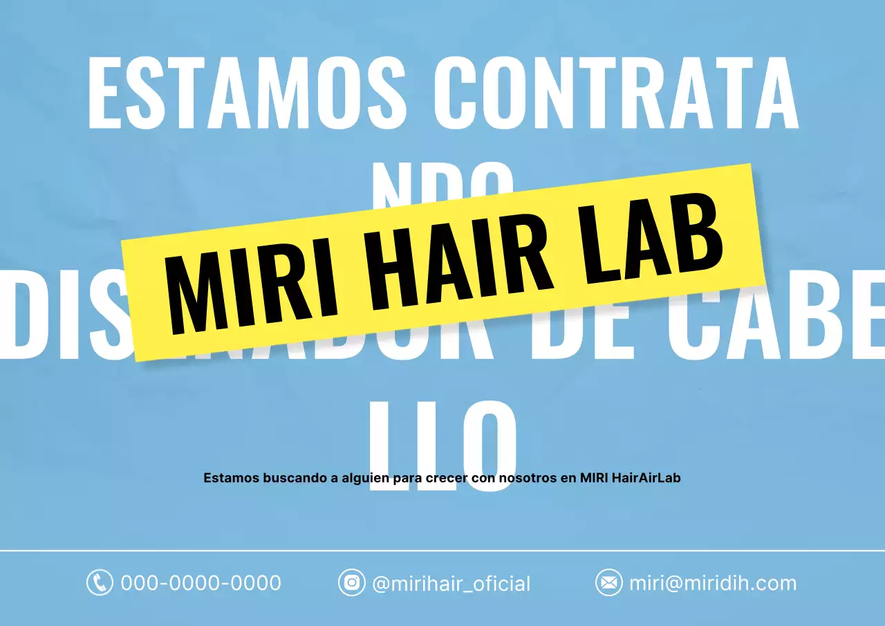 Peluquería minimalista en tonos azul cielo y amarillo, contratando peluquero.