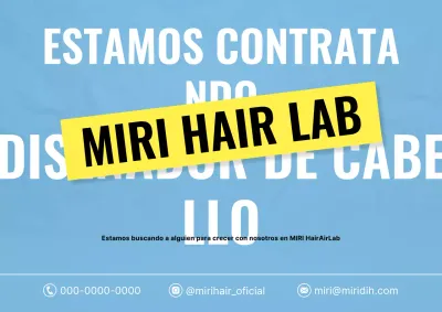 Peluquería minimalista en tonos azul cielo y amarillo, contratando peluquero.