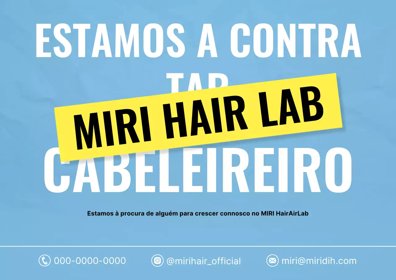 Salão de cabeleireiro minimalista em azul celeste e amarelo, contratando um designer de cabelo.