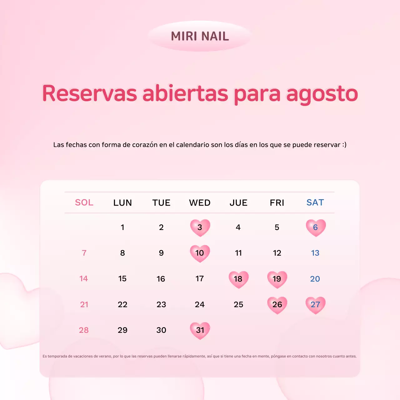 Anuncio de apertura de reserva de uñas sencillas en color rosa
