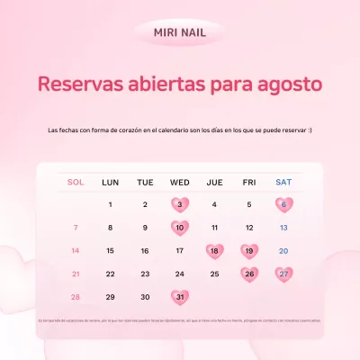 Anuncio de apertura de reserva de uñas sencillas en color rosa