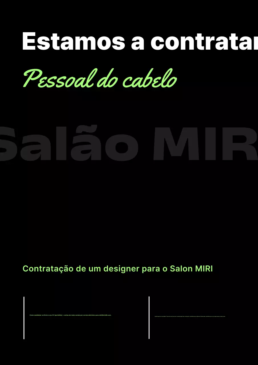 Vaga de emprego para cabeleireiro em salão de cabeleireiro minimalista preto e fluorescente