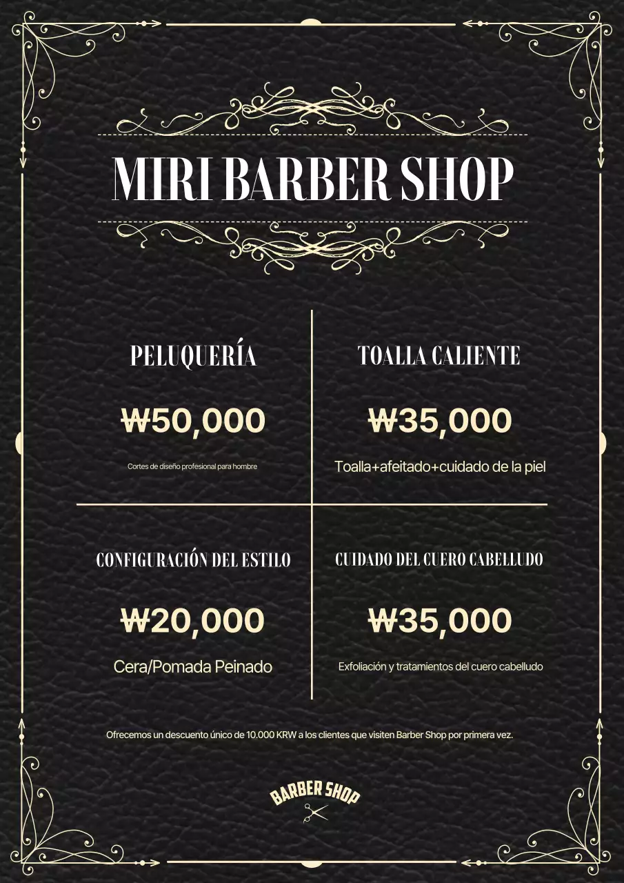 Menú de la barbería clásica negra