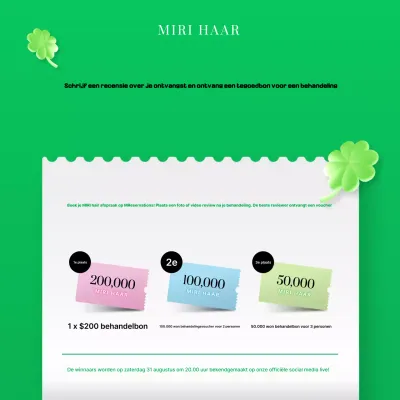 Een eenvoudig promotie-evenement voor een recensie van een schoonheidssalon in groen en wit.