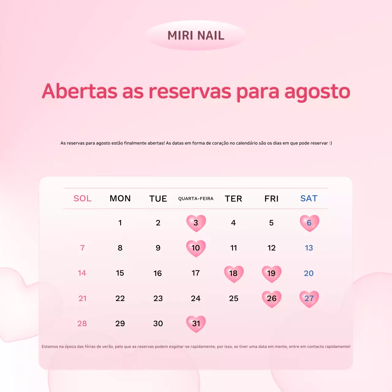 Anúncio de reserva de unhas Pink Simple