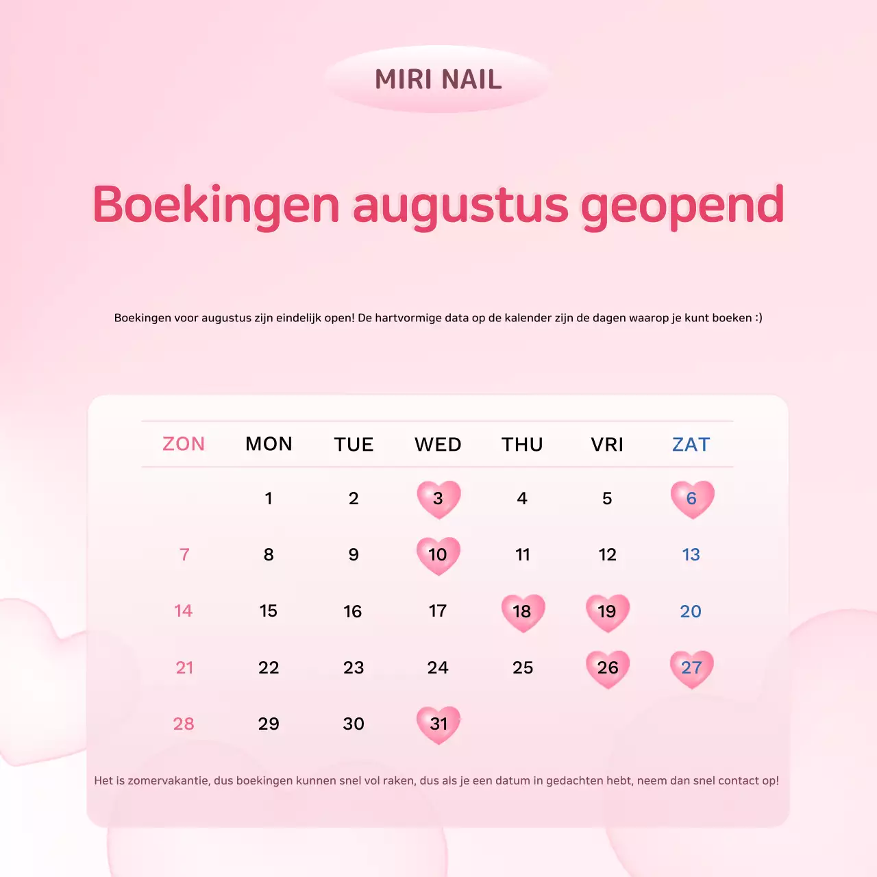 Aankondiging openstaande reservering Pink Simple Nail