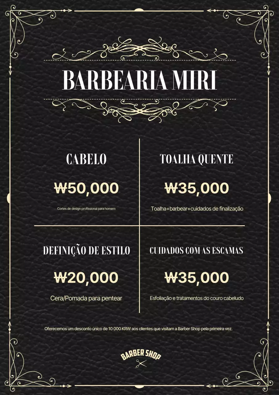 Cardápio da Barbearia Black Classic