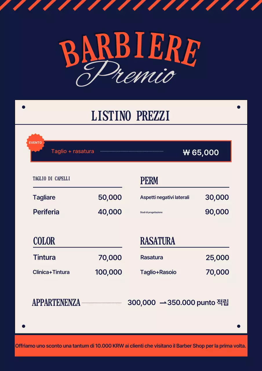 Guida semplice ai prezzi dei barbieri in blu navy e arancione