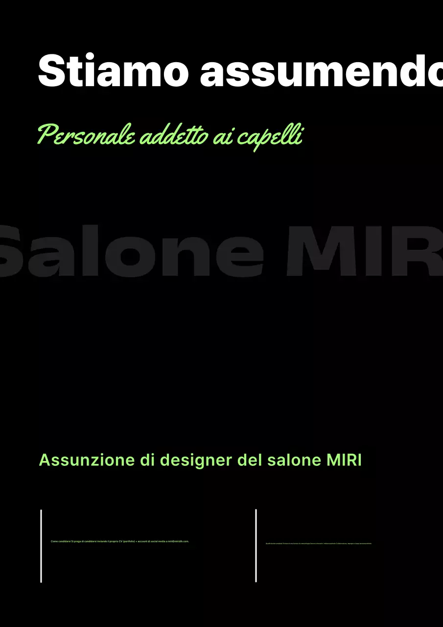 Annuncio di lavoro per parrucchiere in un salone di parrucchiere minimalista nero e fluorescente
