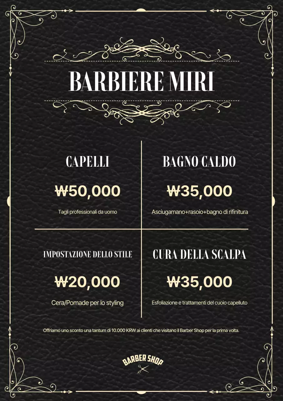 Menù del barbiere classico nero