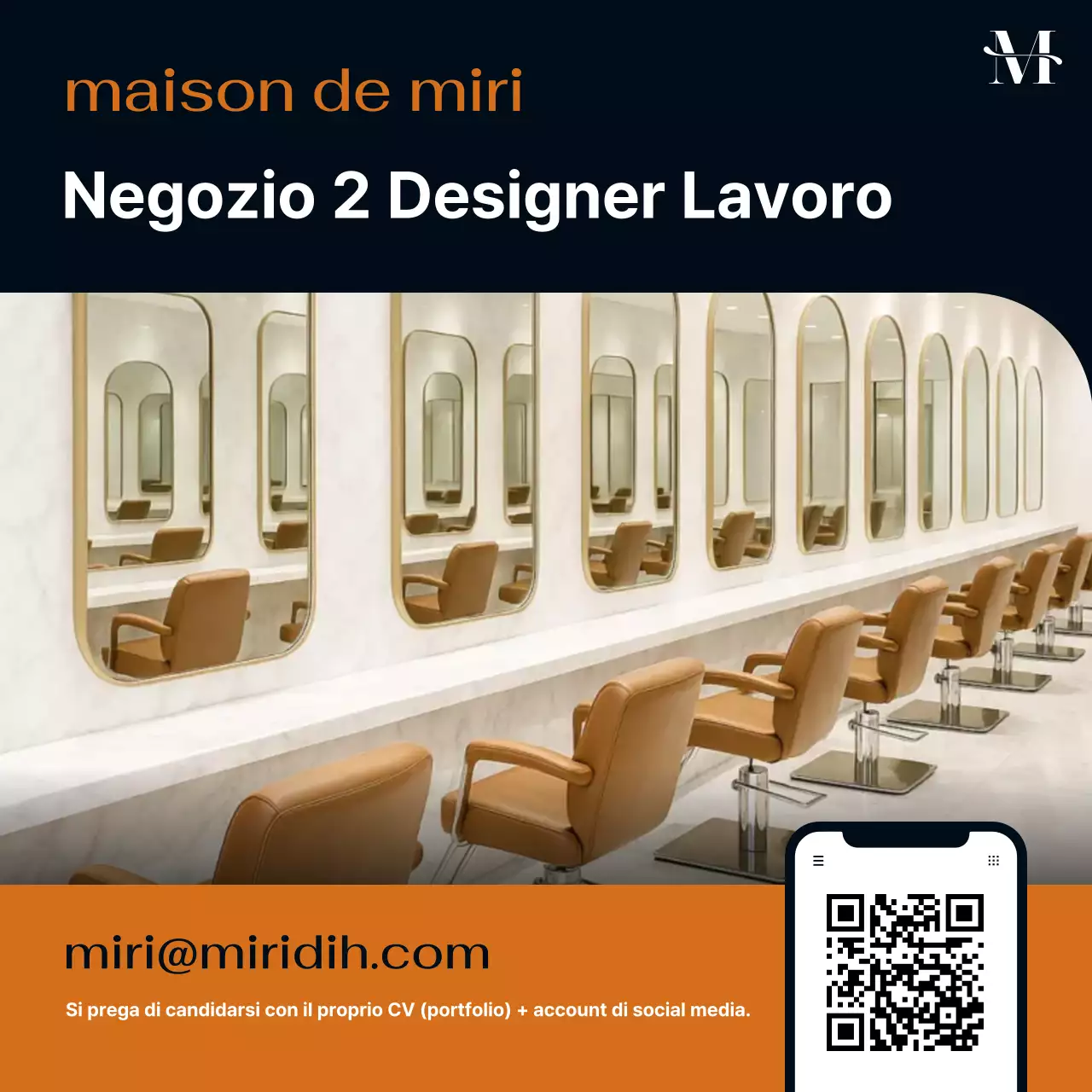 Avviso di reclutamento per parrucchiere semplice nero e arancione