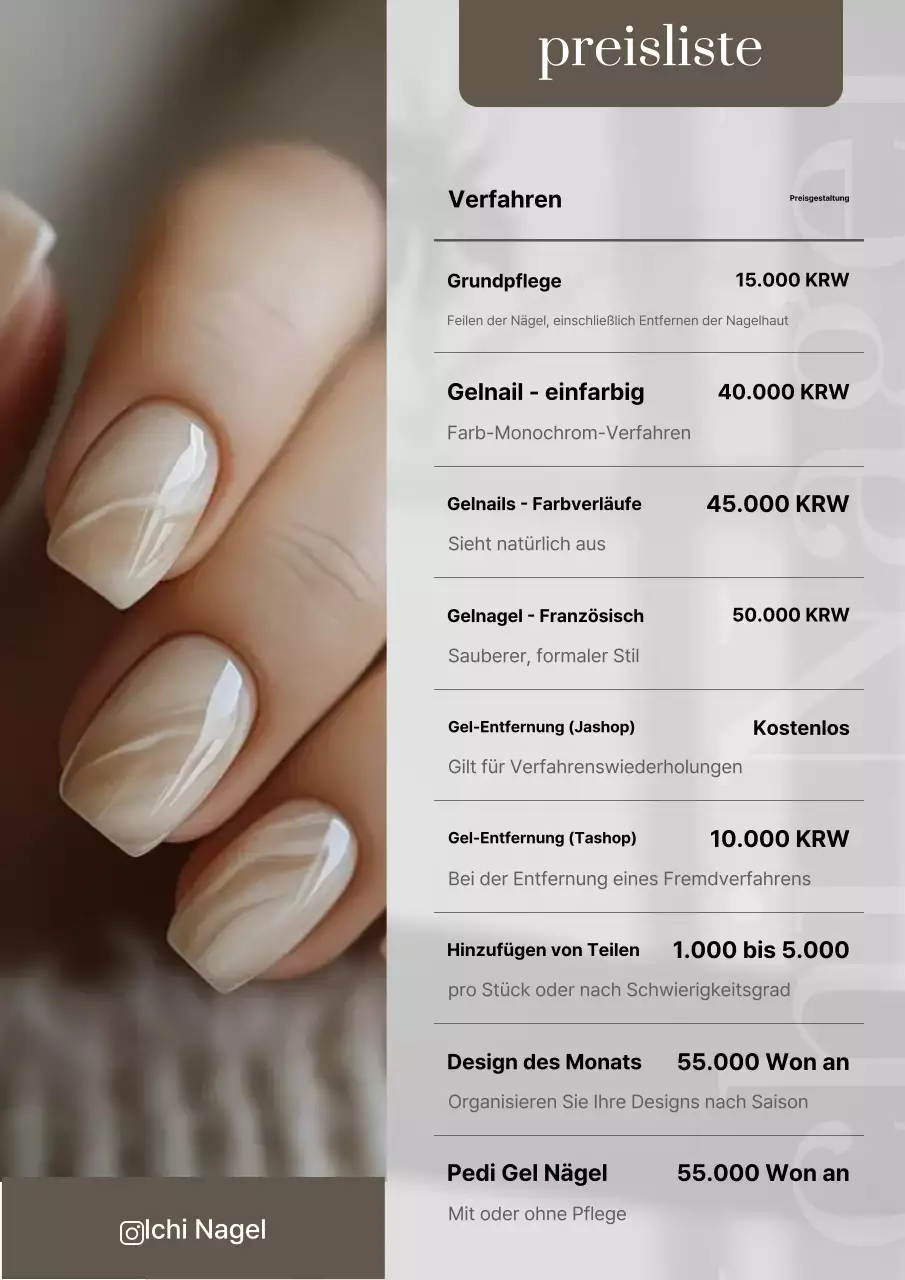 Beige Clean Nail Art Preisliste