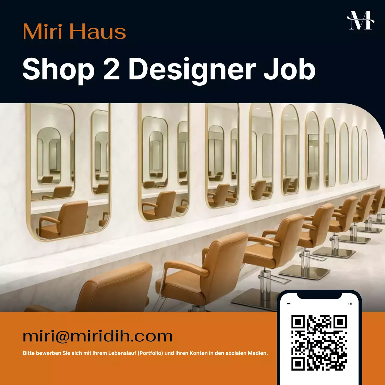 Einfache schwarz-orangefarbene Stellenanzeige für Friseure im Friseursalon