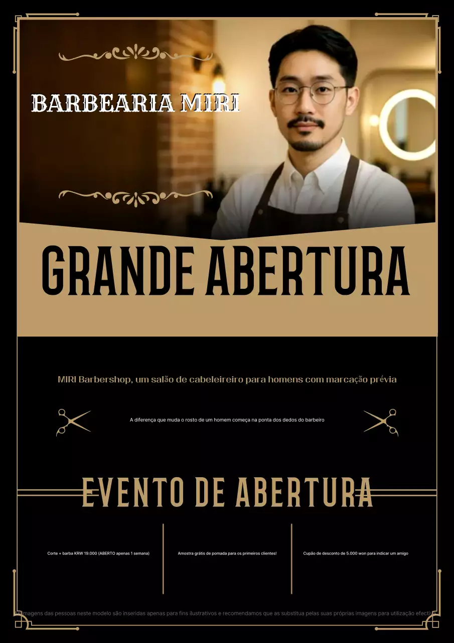 Evento de inauguração da barbearia vintage bege