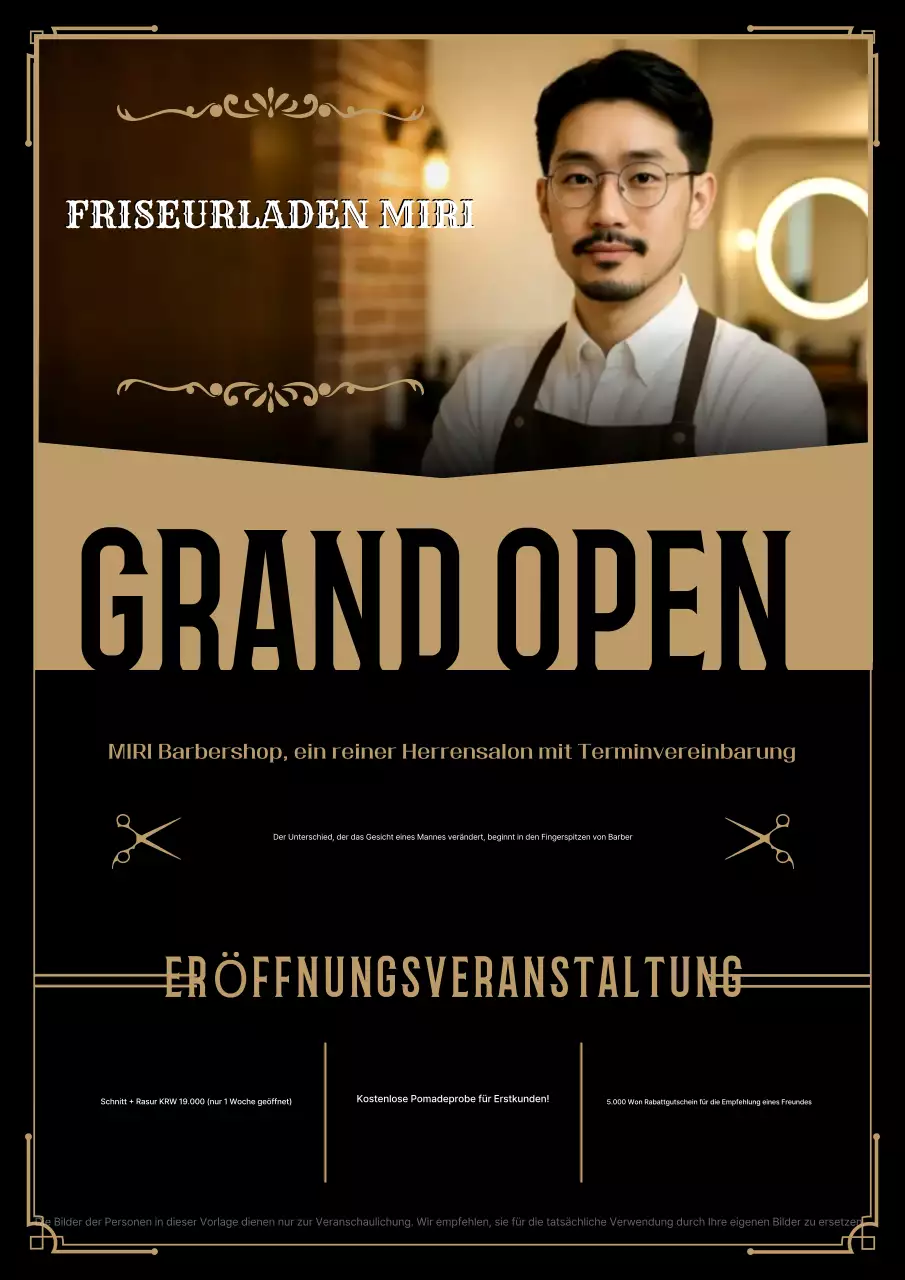 Beige Vintage Barbershop Eröffnungsveranstaltung