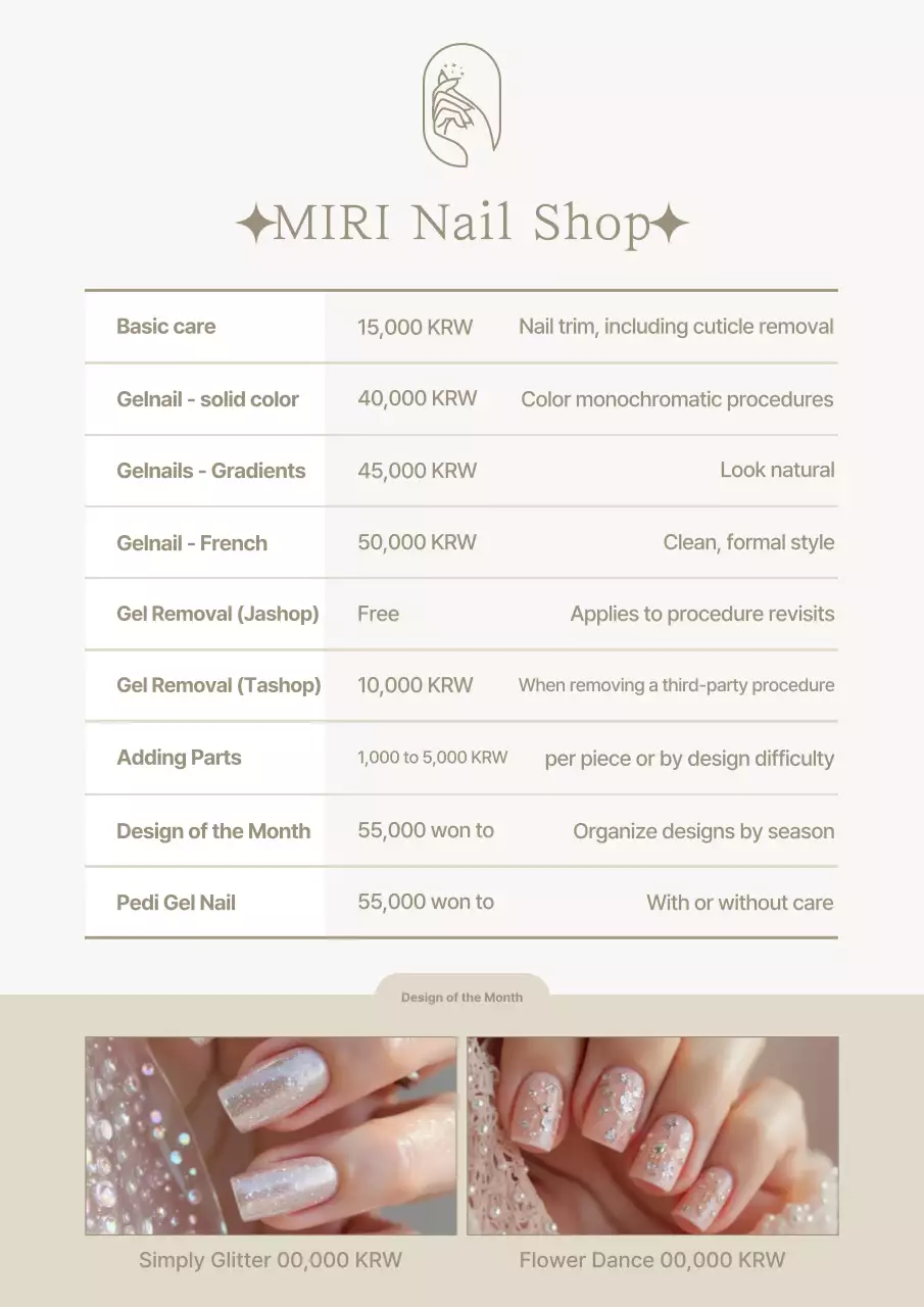 Menu làm móng tay sạch màu be