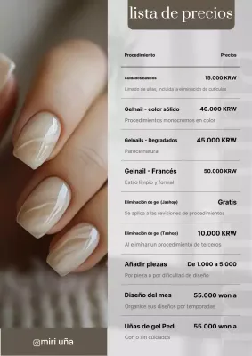 Lista de precios de uñas beige limpias