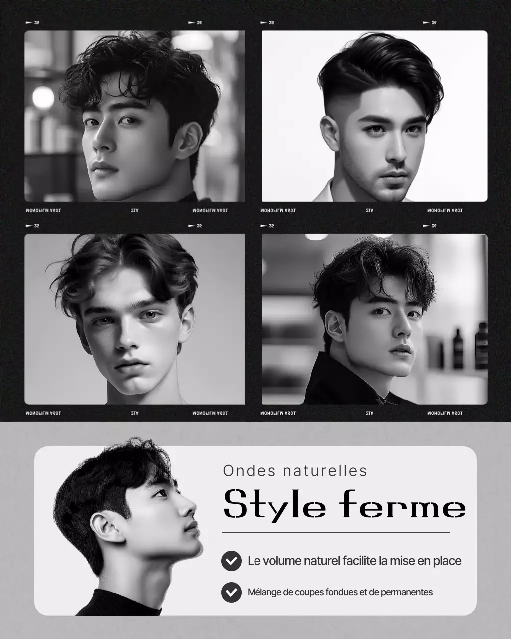 Promotion d'un salon de beauté moderne en noir et blanc