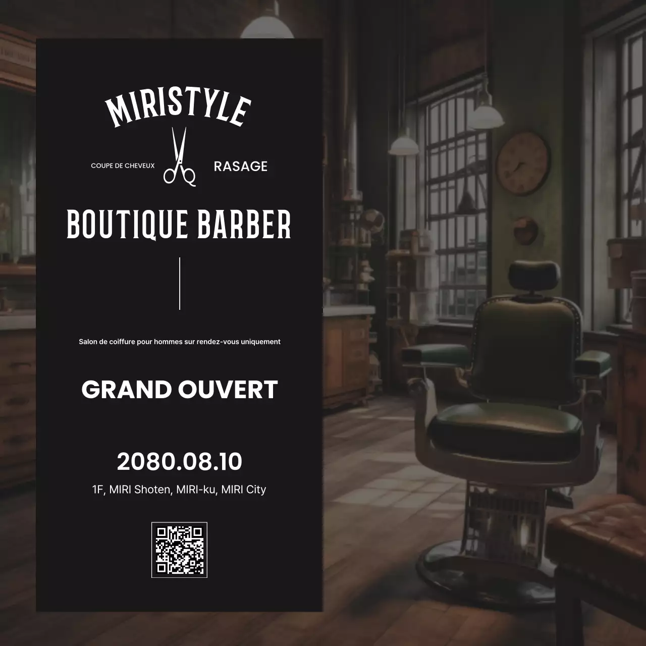 Salon de coiffure vintage noir ouvert