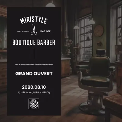 Salon de coiffure vintage noir ouvert