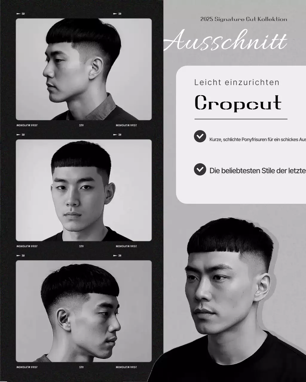 Schwarz-weiße Werbung für einen modernen Schönheitssalon