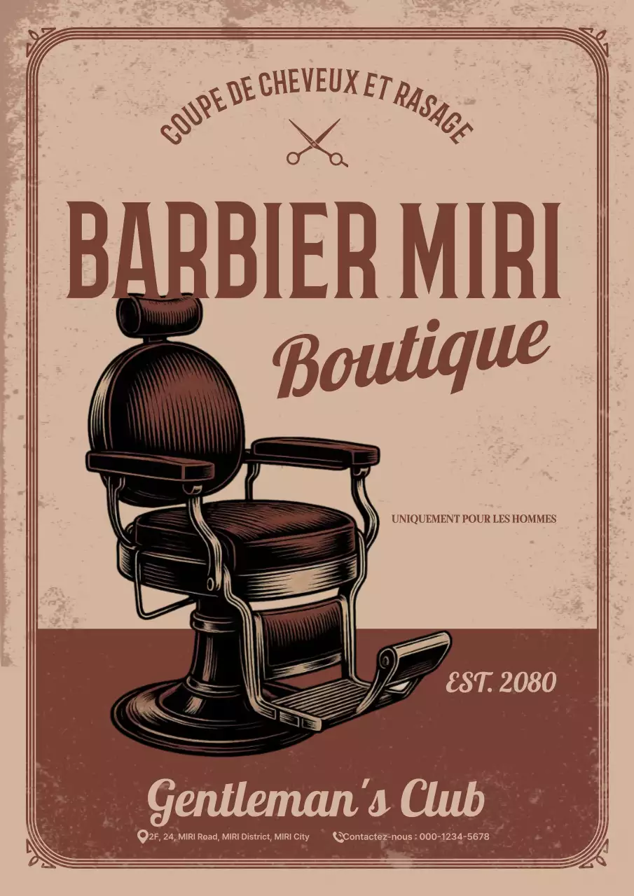 Publicité vintage marron pour un salon de coiffure
