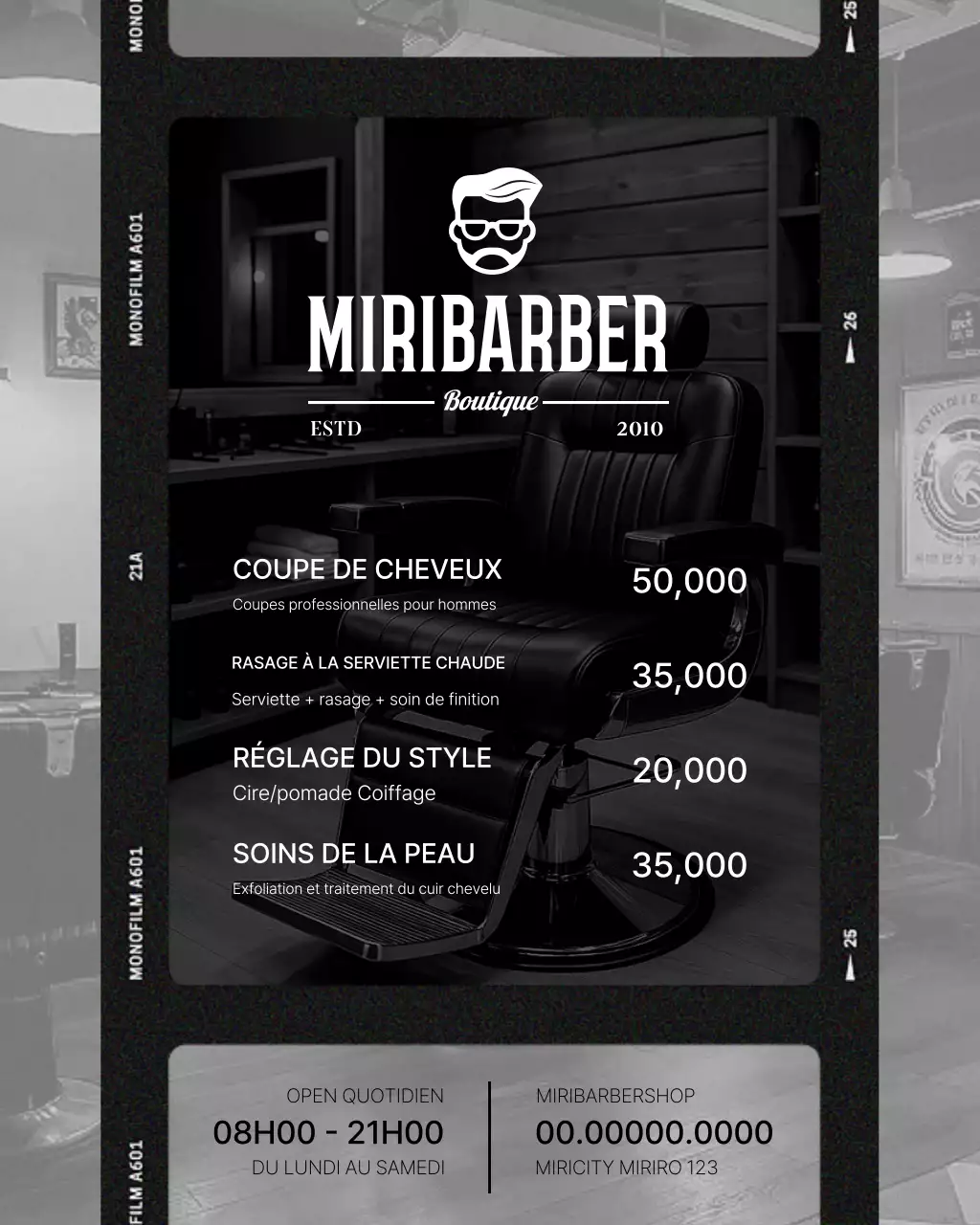 Promotion d'un salon de beauté moderne en noir et blanc