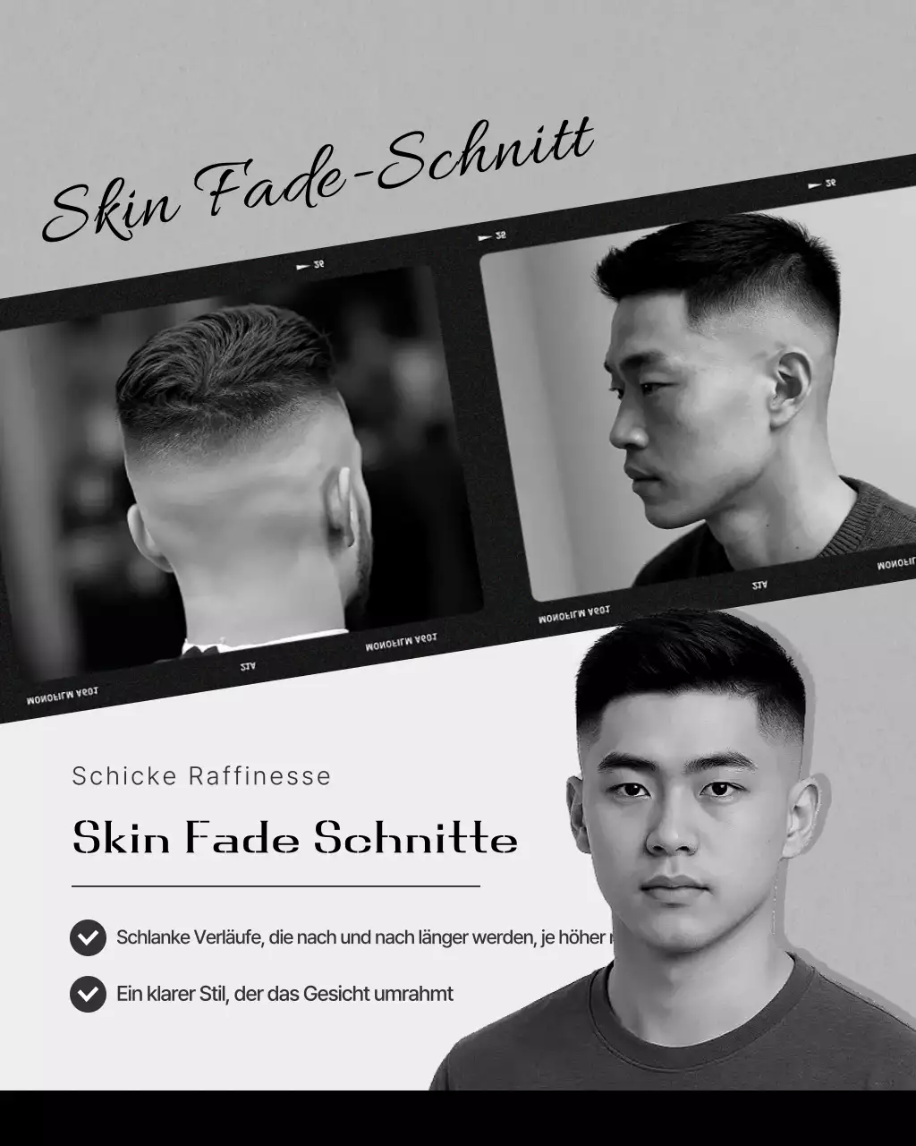 Schwarz-weiße Werbung für einen modernen Schönheitssalon