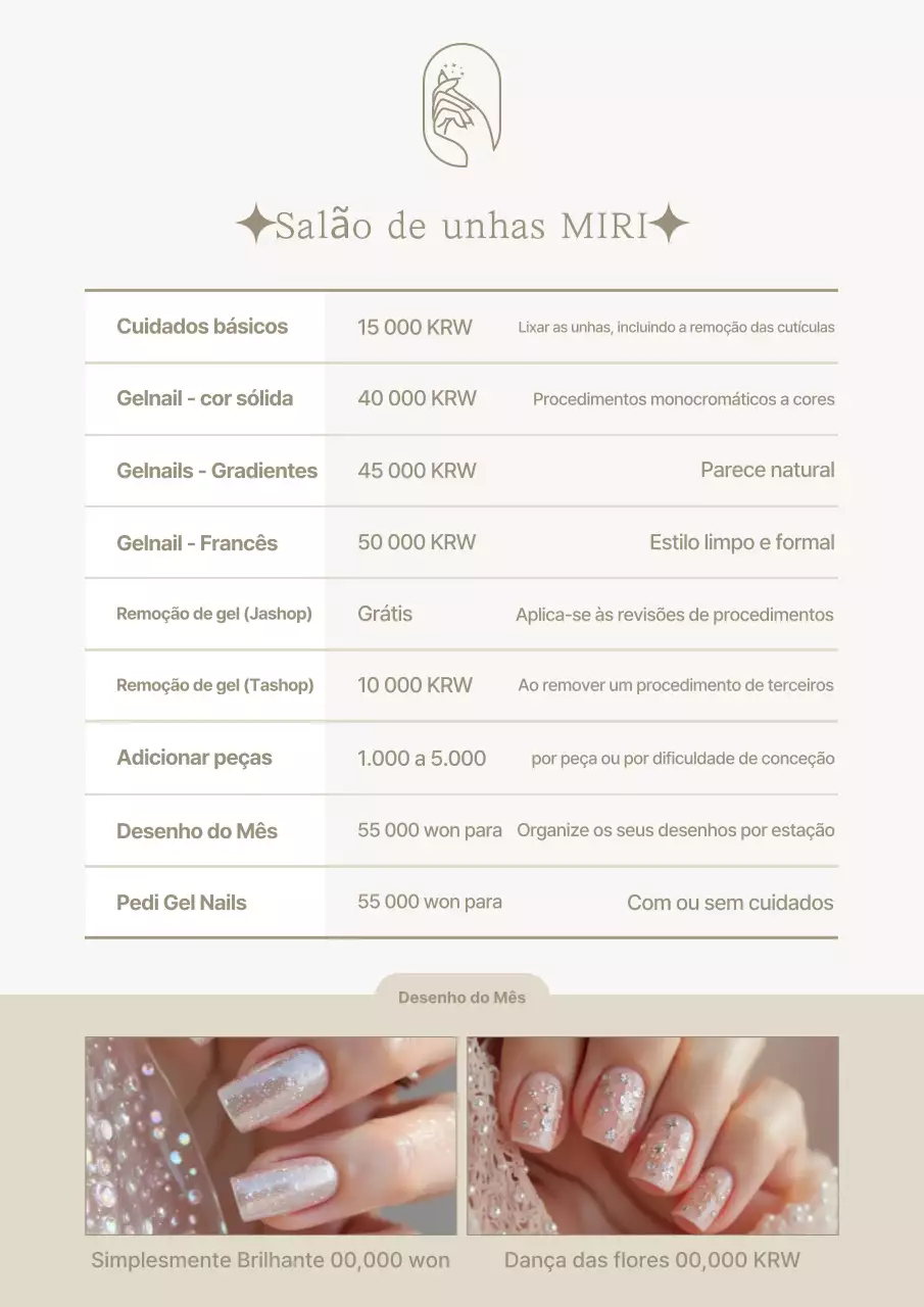 Menu de unhas limpas bege
